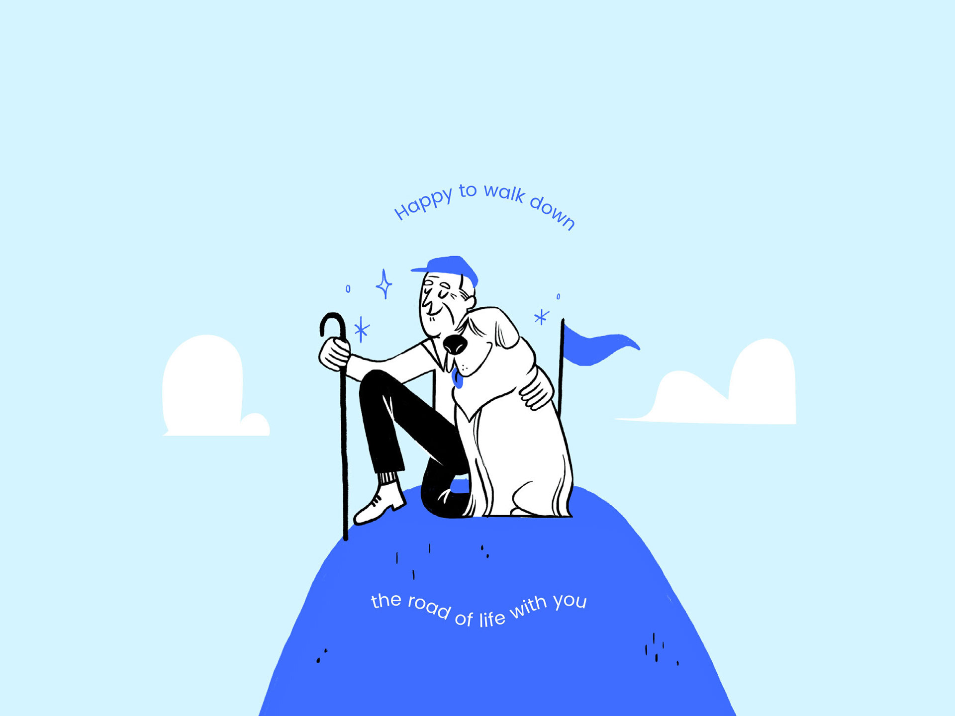 Ilustrace muže a psa
