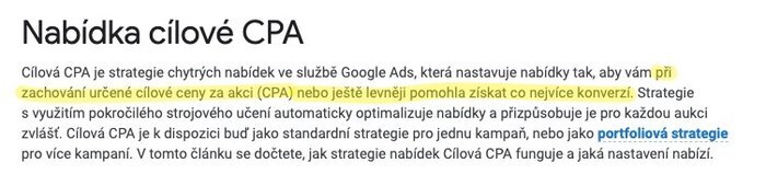 Nabídka cílové CPA