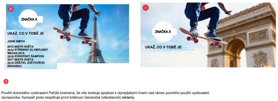 Reklama spojuje účastníka olympijských her a viditelně odkazuje na místo jejího konání. Porušuje tedy Pravidlo 40.
