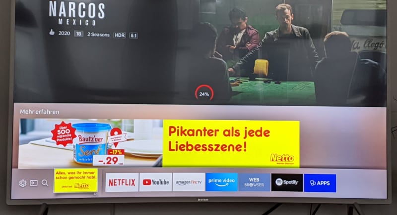 Ukázka reklamního banneru na smart TV