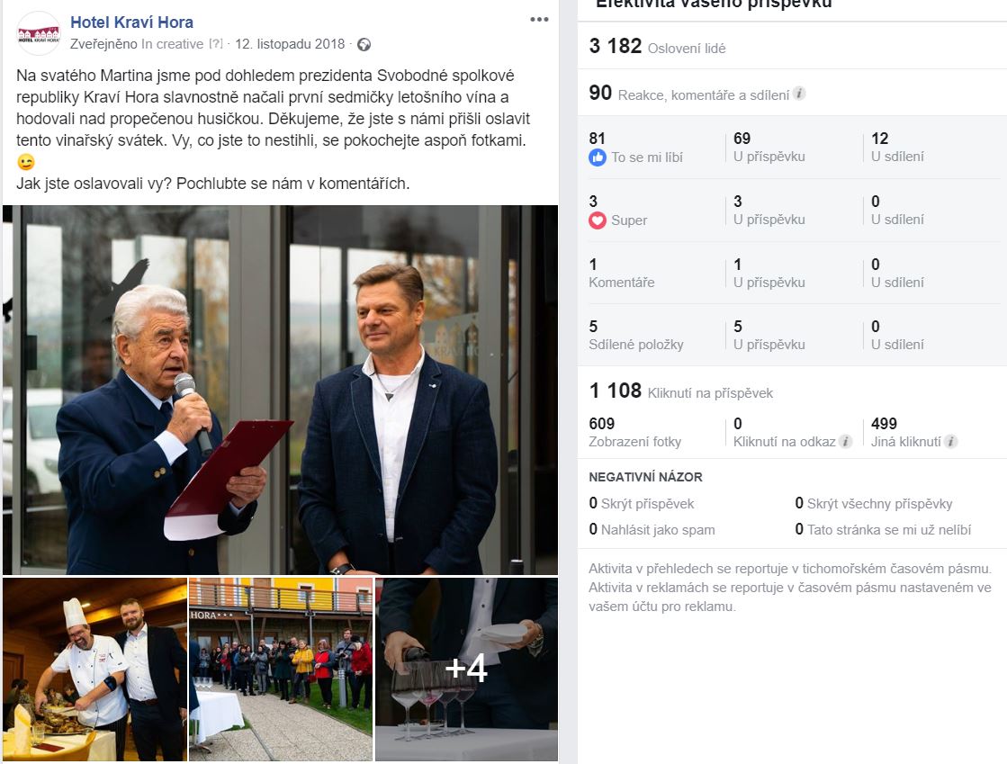 Hotel Kraví Hora příspěvek a analytika 2