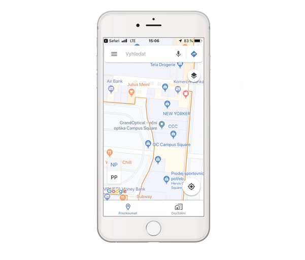 Google Indoor Maps na chytrém telefonu