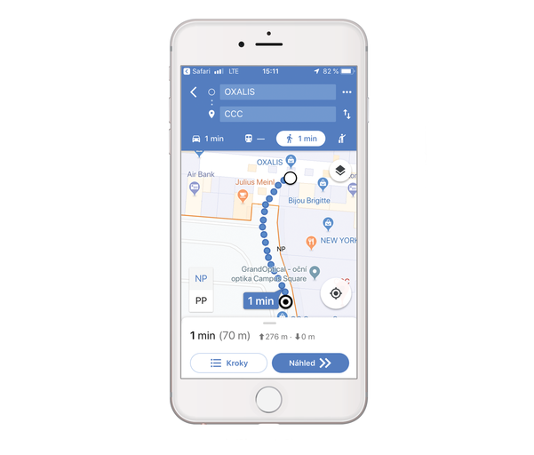 Navigace v Google Indoor Maps na chytrém telefonu