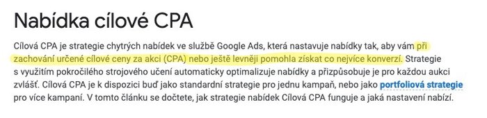 Nabídka cílové CPA